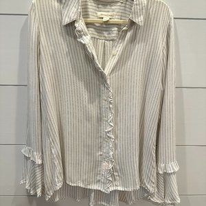 Treasure and Bond - White with blue stripes ruffle blouse - Size S